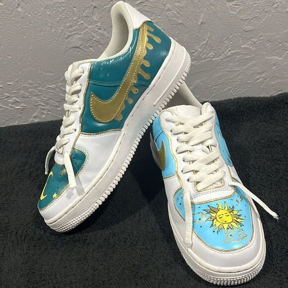 🔥Custom NIKE AIR FORCE 1 Low Sneakers Sun&Moon Day&Night - Rare One of One - EU - Picture 3 of 14